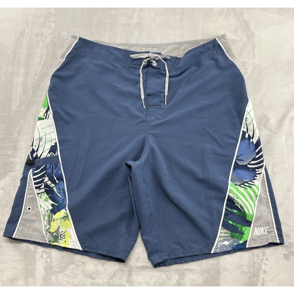 Nike Swim Board Short Men 36 Blue Cargo Pocket Lightweight Surf 10'' Inseam
